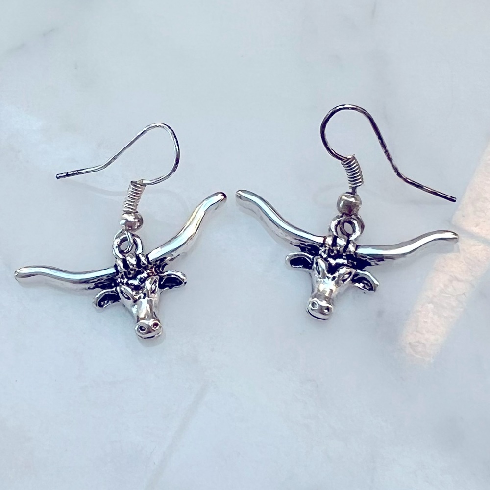 Longhorn silver dangle earrings